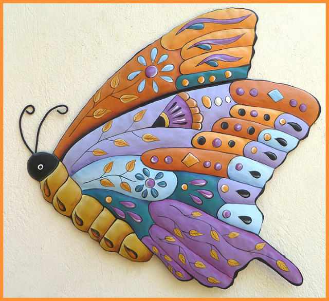 hand painted metal butterfly wall hanging